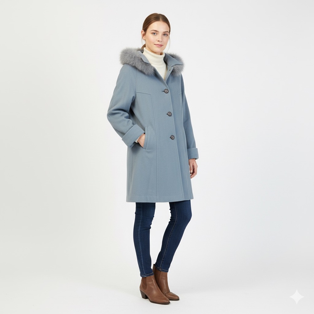 ✨Vintage✨ STUNNING Perriwinkle Blue Wool Cashmere Pea Coat for Women size 14